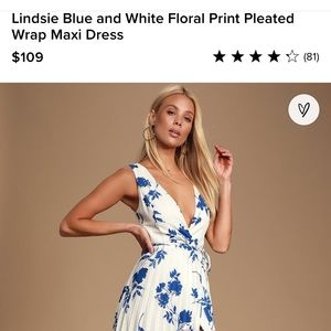 Blue and white floral printed pleated dress